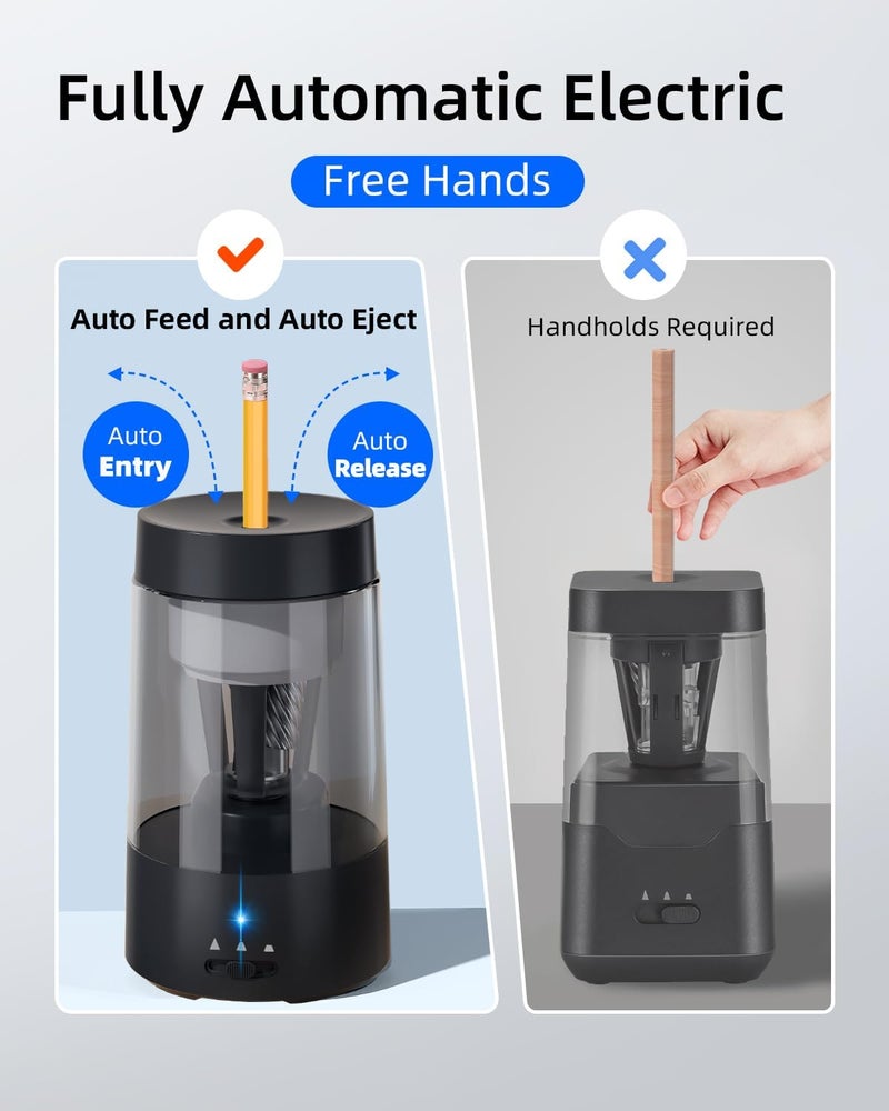 Zmol Fully Automatic Pencil Sharpener for Classroom, Hands-Free,Battery Operated Rechargeable Electric Colored Pencil Sharpeners, Auto Stop,Suitable for No.2/Office/Home/School - Image 2